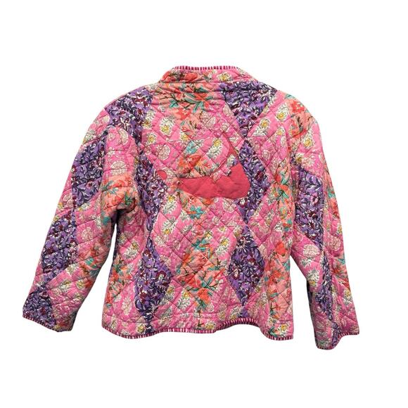 Beau & Ro Quilted Patchwork Jacket Pink Floral Cotton Blend Button Front XL - Picture 7 of 12